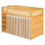Lit superposé moderne en bois pour une personne, avec étagère de rangement à 3 niveaux, design en rotin, rideaux d'intimité et éclairage intégré - Naturel-385066465-385066464