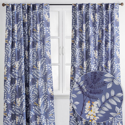 Maison d' Hermine Curtains for Living Room 100% Cotton 84 inch Length Two Panel Light Filtering Curtains for Windows with Rod and Loop Pockets (Feuillage - Air Force Blue, 50"W x 84"L)