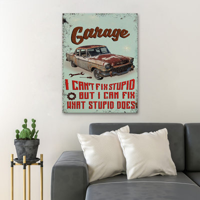 An Old Car In Garage - I Can Fix Stupid - 1 pièce, impression d'art graphique rectangulaire sur toile tendue