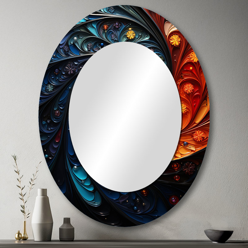 Rhythic Pulse II - Grand miroir mural ovale sur métal, 43 po x 33 po