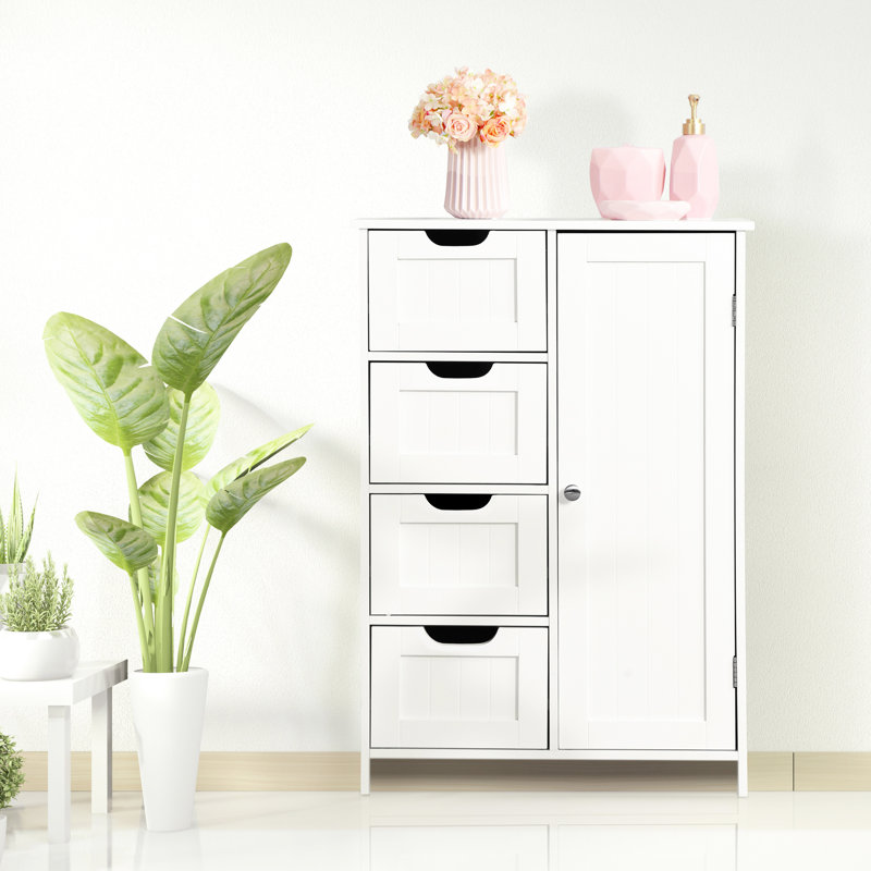 Modern White Bathroom Storage Cabinet - Adjustable Shelf And Drawers, Made Of Solid For Long-Term Use In 4 Material