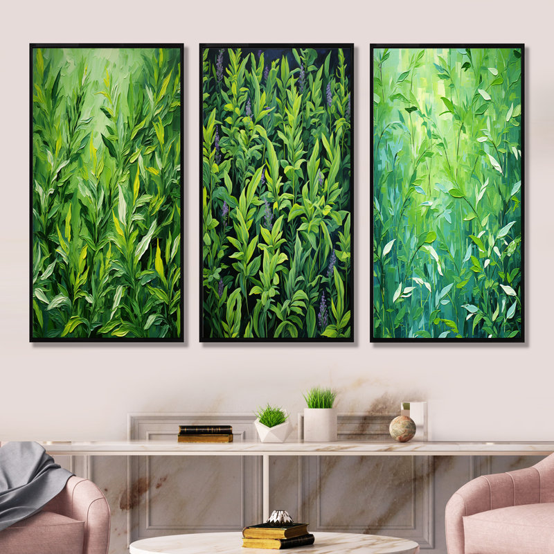 Herbs Tarragon Tales I - Ensemble de 3 impressions sur toile Herbs, Cadre flottant noir, H 28 po x l 36 po