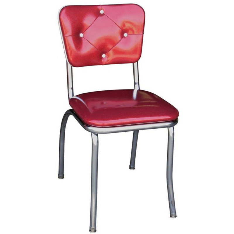 Retro Home Upholstered Tufted Back Dining Chair, Glitter Sparkle Red