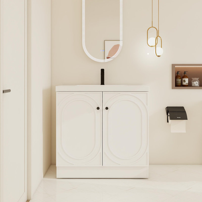 36" Freestanding Single Bathroom Vanity Set with Resin Top, White