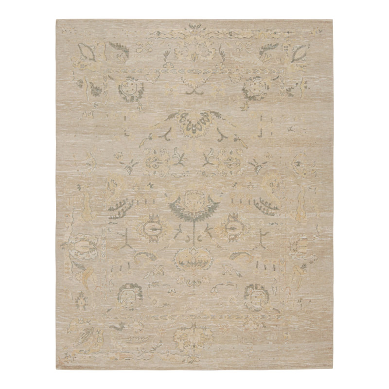 Oushak Hand Knotted Silk Floral Area Rug, Rectangle 12' x 16'