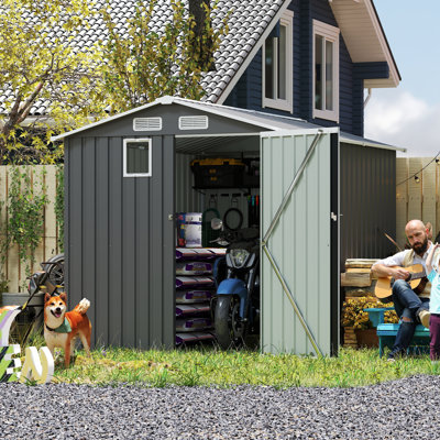 Remise de rangement extérieure en métal 6 x 8 pi avec portes verrouillables, couleur gris foncé pour le jardin, la cour, le service de patio et le rangement pour vélos