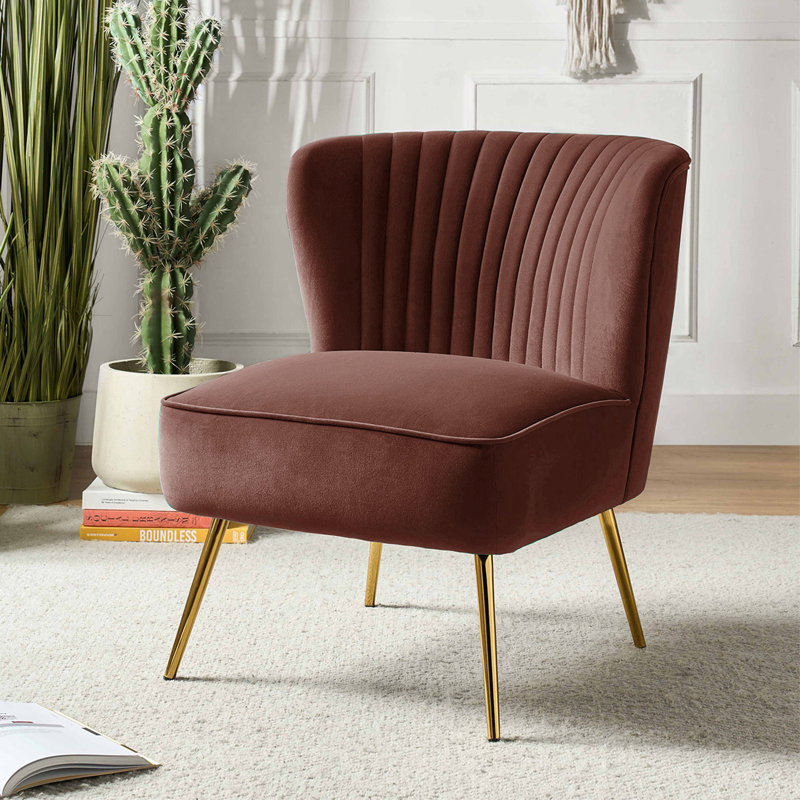 Euclid Velvet Accent Chair With Metal Legs, Brun Brick Velvet