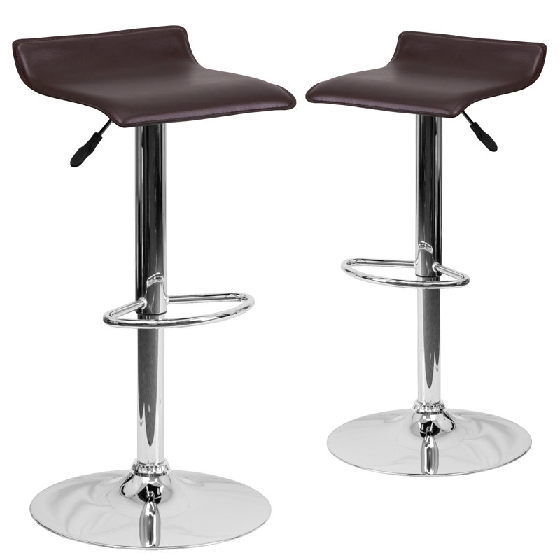 Murphy Vinyl Adjustable Height Barstool with Solid Wave Seat and Chrome Base, Brown
