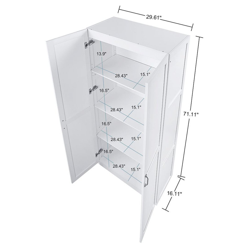 Armoire de rangement Hopkins avec 4 tablettes réglables, Blanc