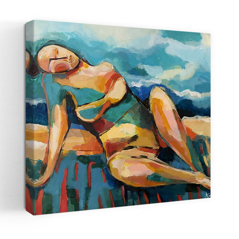 Art contemporain contemporain, paysage de plage abstrait, H 18 po x l 18 po