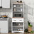 Chenelle Wooden Kitchen Cabinet White Pantry Storage Microwave Cabinet With Framed Glass Doors And Drawer
