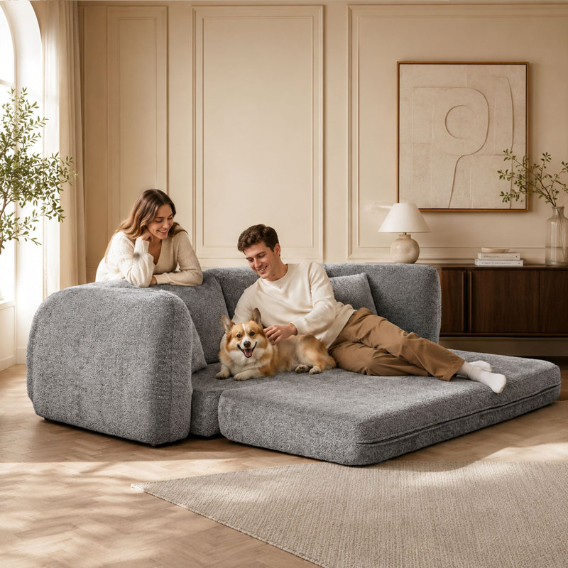 MIMO 2-Seater Sofa Bed with Movable Backrest, Gray