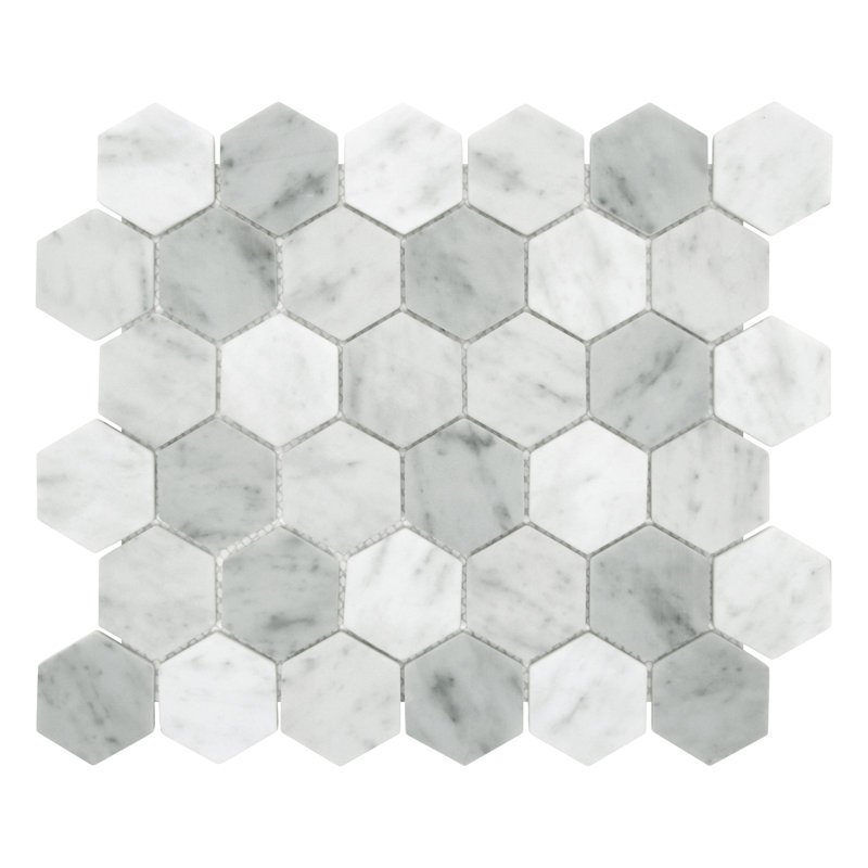 11.7" x 10.2" Hexagon Recycled Glass Marble Looks Floor & Wall Mosaic Tile, Gray/Light Gray