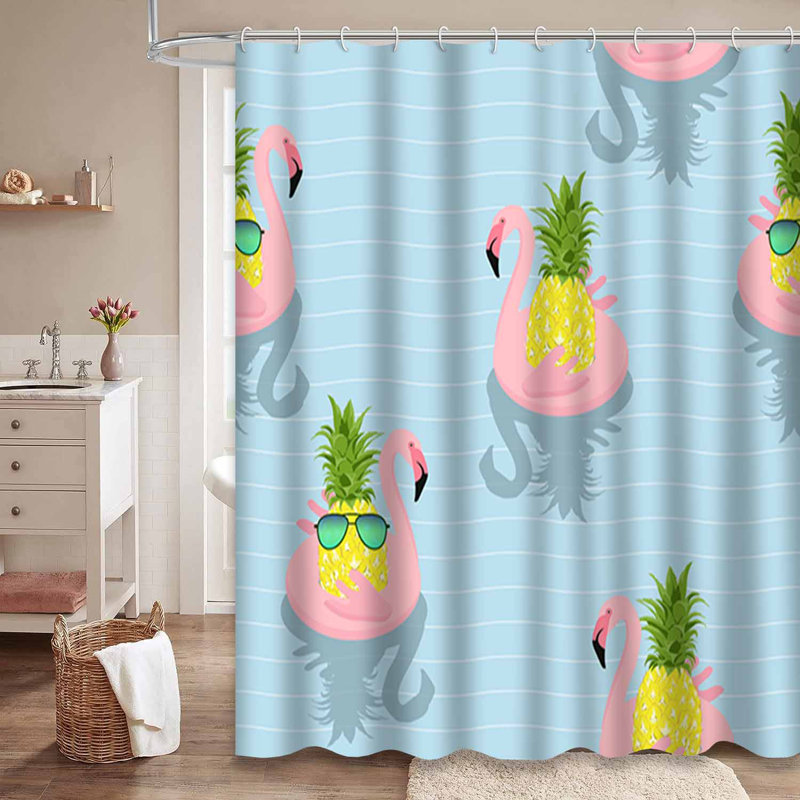 Rideau de douche imperméable à l'eau avec 12 crochets FlamingoFloat, L 72 po x l 78 po