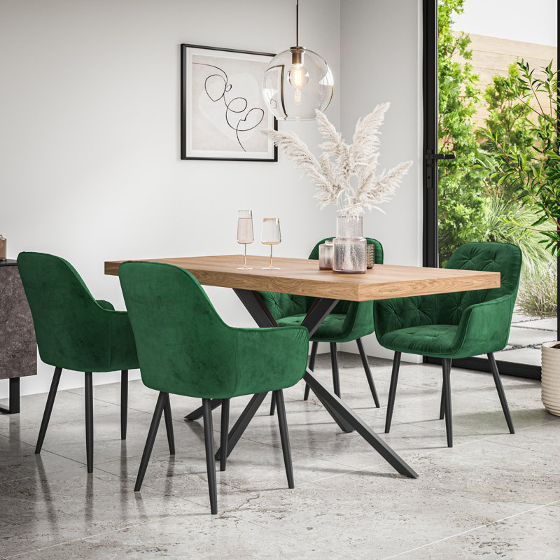 Agretha 4 - Person Dining Set, Oak/Black/Green