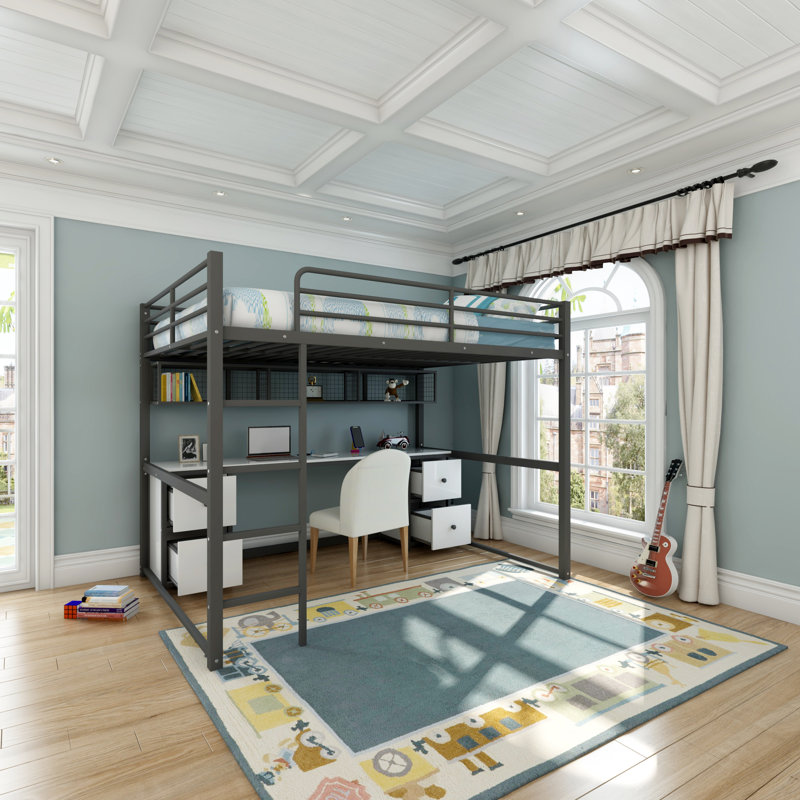 Lit mezzanine double avec tiroirs Alywin Kids, Noir