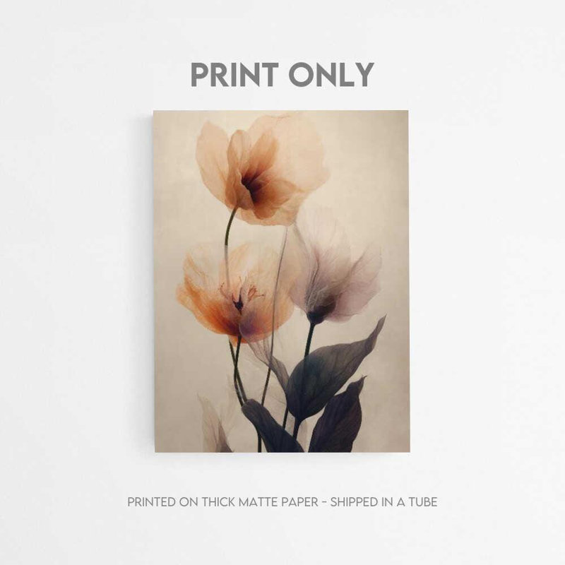 «Ethereal Blossoms Print»: art floral élégant, H 48 po x l 36 po, Impression encadrée avec passe-partout, Brun