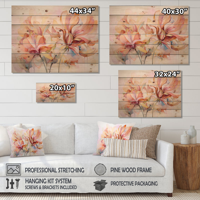 Corail pétale symphonie II sur bois, H 24 po x l 32 po x P 0,78 po