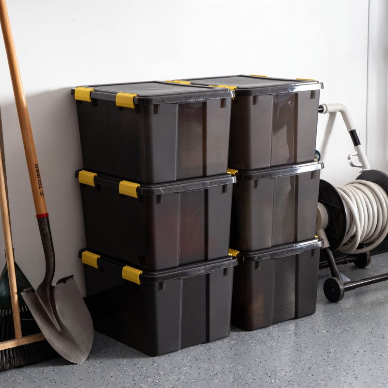 12 gallons Bac de rangement en plastique avec boucles, noir (paquet de 6), H 11,75 po x l 15,75 po x P 19,7 po , 48