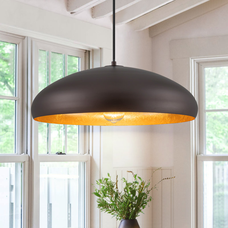 1-Light Dome Single Pendant , Black