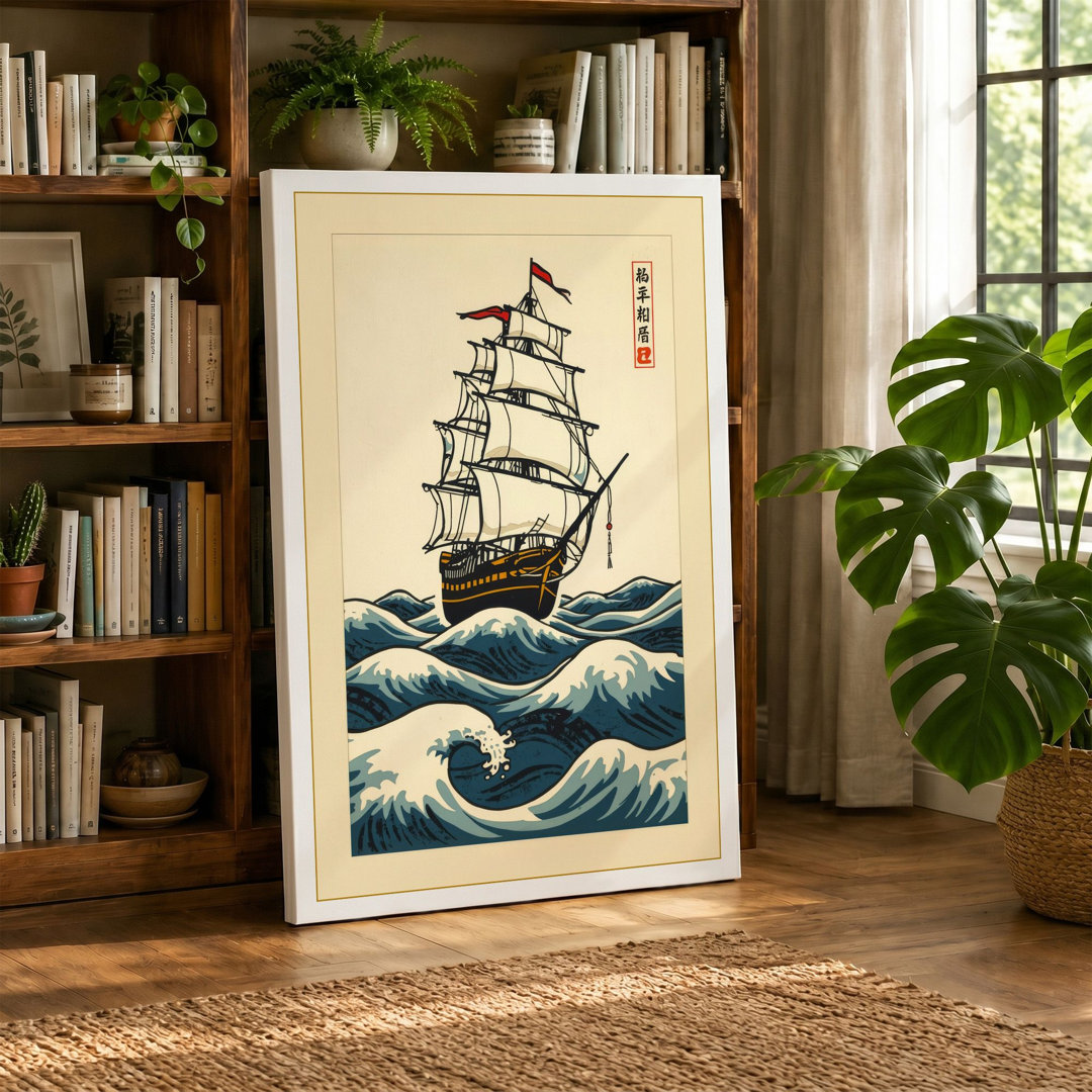 Sailing Ship at Sea Japandi - Wrapped Canvas