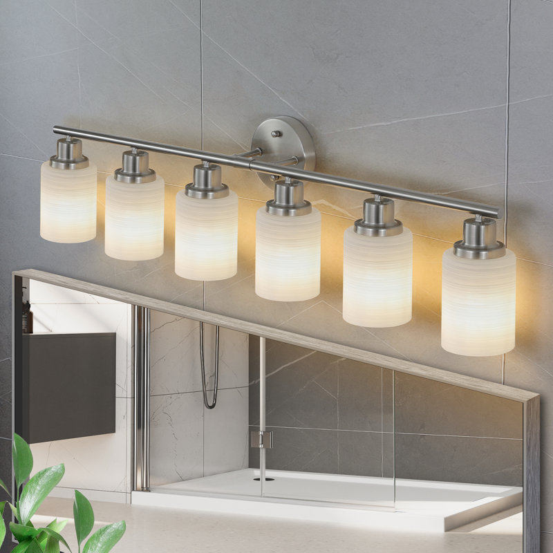 Applique murale de salle de bain moderne avec verre givré et intensité variable, Six lumières, Chrome chrome