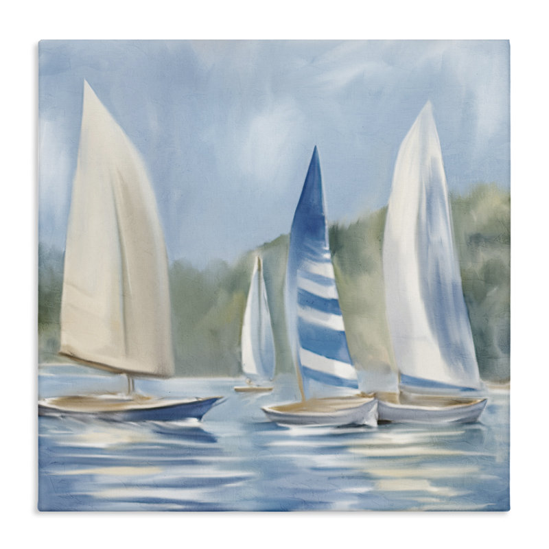 «Sailboat Day», peinture sur toile par Kim Allen, H 17 po x l 17 po