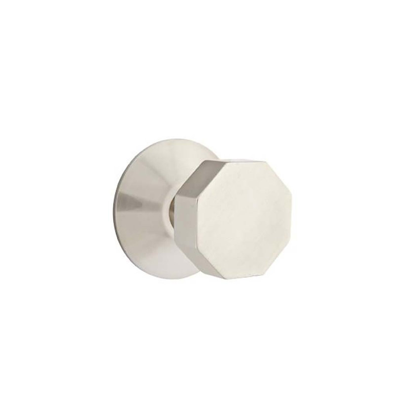 Ensemble de faux boutons Emtek avec rosette moderne et bouton octogonal, Nickel satiné