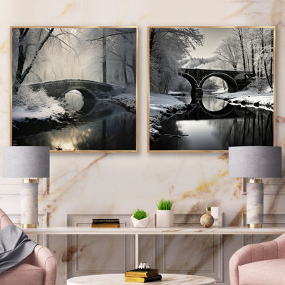 Paysage hivernal Bridges - ensemble de 2 collages carrés Bridges