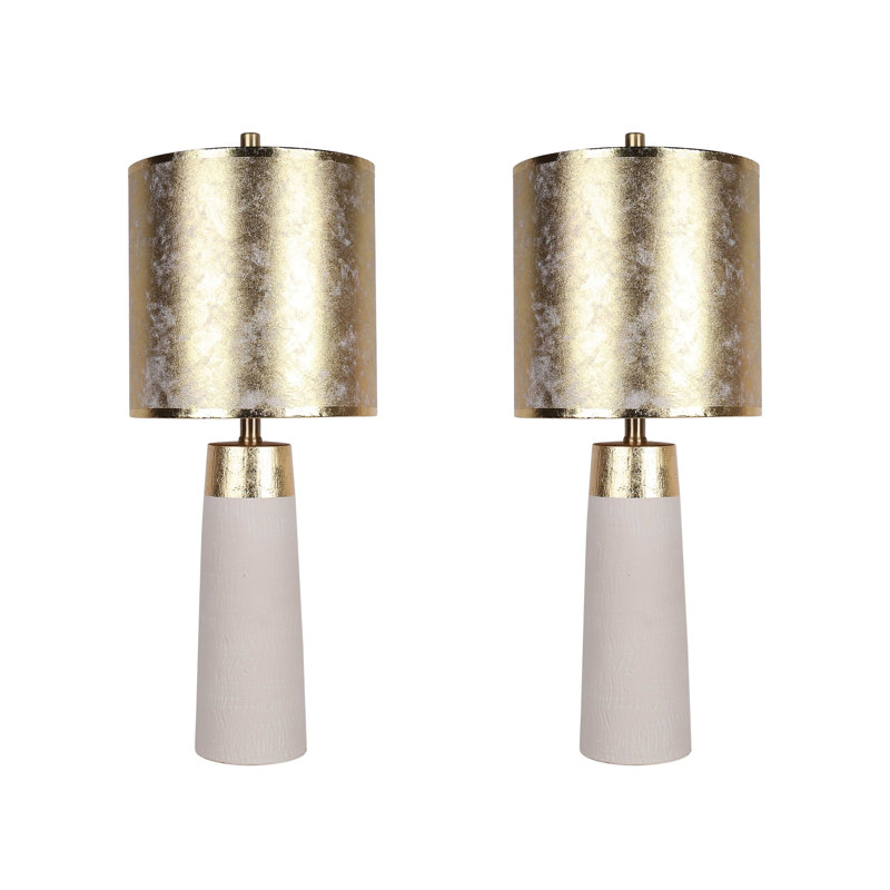 Luxe Radiance Ceramic Table Lamp - Off-White & Gold - Set of 2