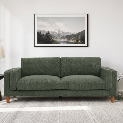 87" 3-Seater Corduroy Upholstered Sofa Square Arm Modern Couch For Small Medium Living Rooms,Green