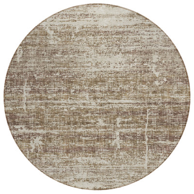 8' Brown Beige And Taupe Round Abstract Washable Indoor Outdoor Area Rug