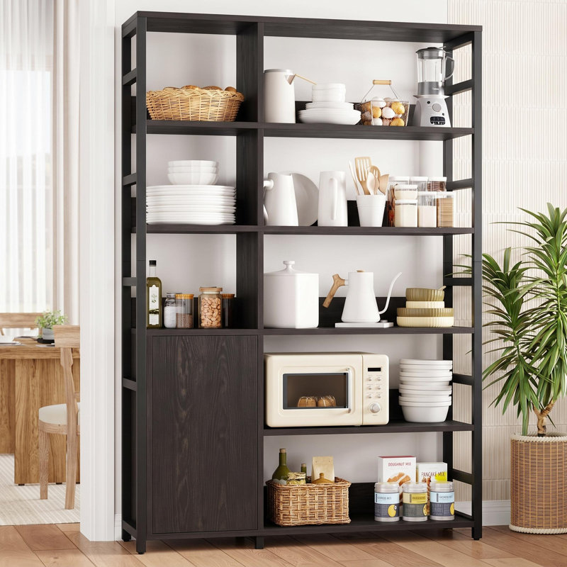 Bibliothèque industrielle à 5 niveaux avec tablettes réglables et porte d'armoire, Noir