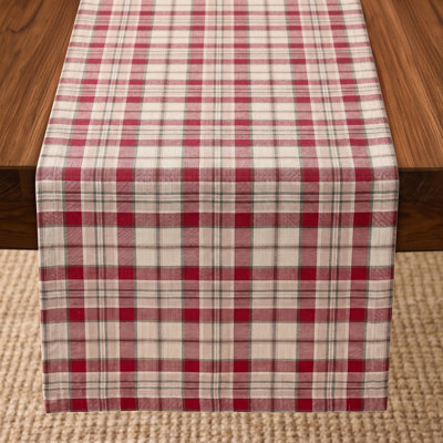 100% Pure Linen Table Runner - Almond Plaid