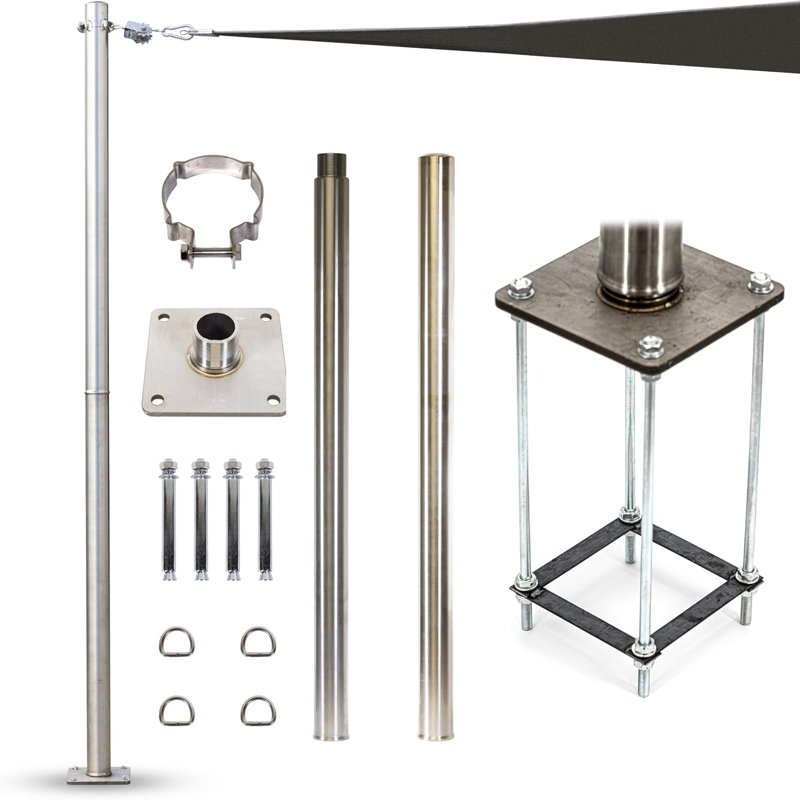 Oliver Royal Shade Stainless Steel Pole, Heavy Duty with Base Plate & Height Adjustable Mounting Clamp T - Easy Installation Sun Shade Sail Post
