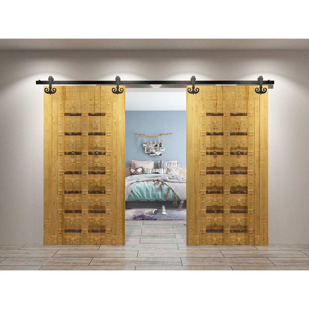 Black Steel Double Door Barn Door Hardware Kit Standard Double Homacer Track 