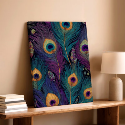 Peacock Feather Abstract Teal Purple Boho Poster Canvas Wall Art Print, Modern Abstract, Boho Decorative Art Artwork for Living Room Bedroom Office Hallway Apartment Gallery Wall Home Decor