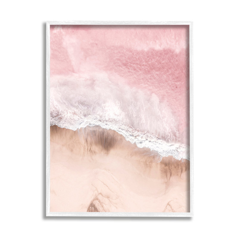 Bord de mer rose par Sissi et Seb, H 20 po x l 16 po x P 1,5 po, Giclée encadrée blanc bord de mer