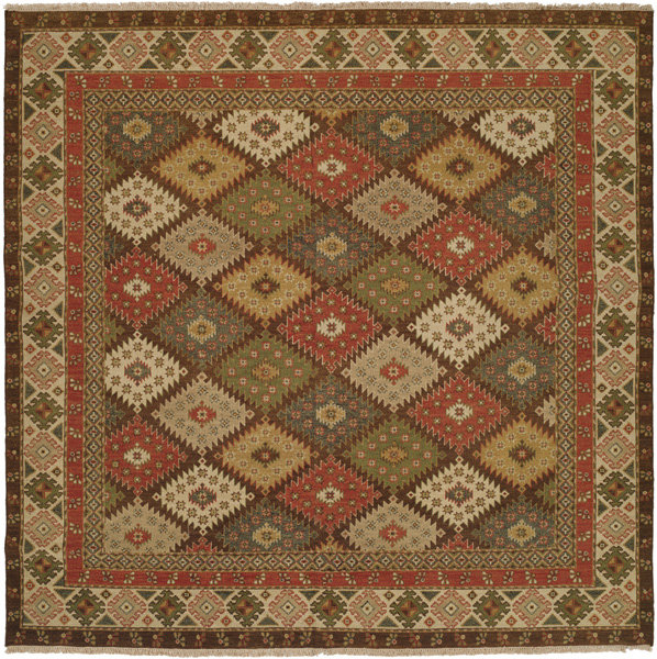 Hand Woven Wool Geometric Area Rug, Square 6'