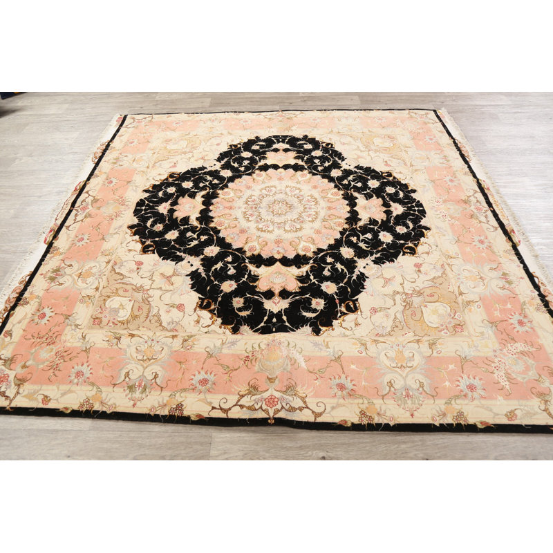 Tapis unique noué à la main de style nouvel âge de 7 pi en noir / rose Alax