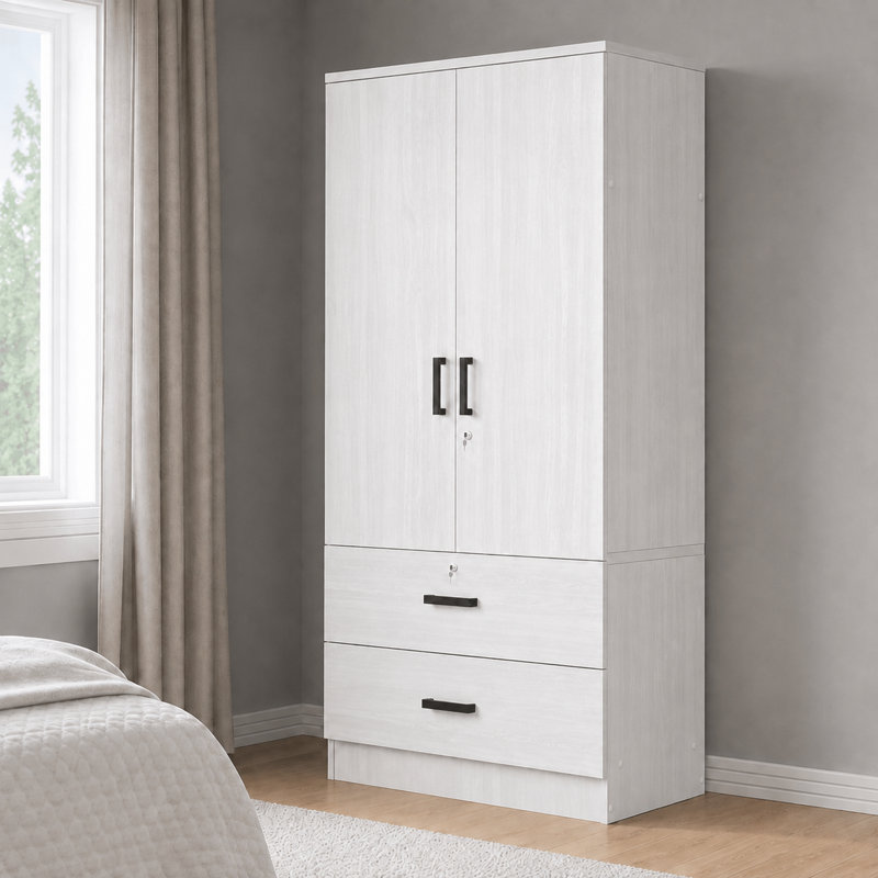 Armoire 2 portes avec 2 tiroirs Scottie, White Woodgrain