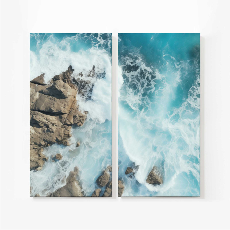Danse saphir au bord de la mer | Impression sur toile 2 panneaux, H 60 po x l 60 po