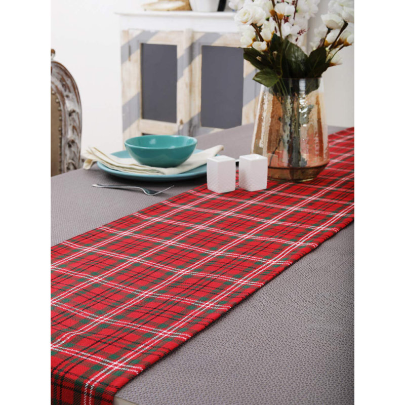 Chemin de table en coton (13 po x 108 po), 1 ourlet avec coin à onglets, carreaux rouges et verts - parfait