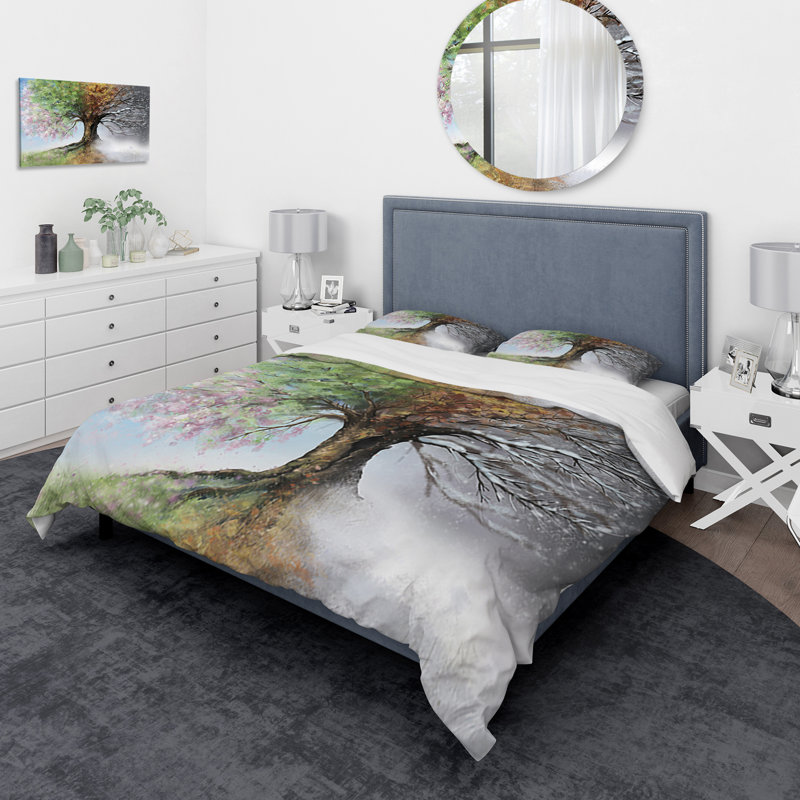 Tree with Four Seasons - Landscape Duvet Cover Set - Microfiber Polyester, King Duvet Cover + 2 Shams