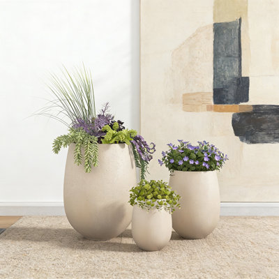 Ensemble de jardinières rondes légères rondes MGO - 3 tailles, pots de fleurs durables avec drainage pour une utilisation intérieure et extérieure