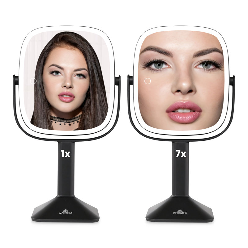 Clearview Dual Sided Tabletop Lighted Makeup Mirror, 7X Magnification Vanity Mirror With 360 Rotation, Black