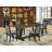 5-Pc Table Set Consists of a Cement Kitchen Table and 4 Dark Gotham Grey Linen Fabric Padded Parson Chairs with High Back - Wire Brushed Black Finish-85692387-85692388-130066747