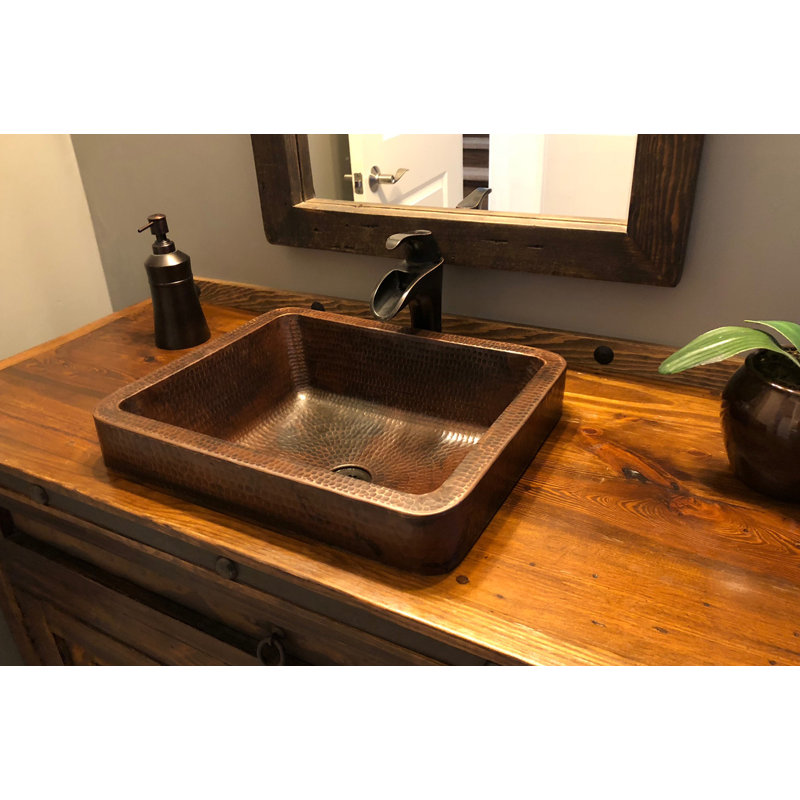 17" Rectangle Skirted Vessel Hammered Copper Sink