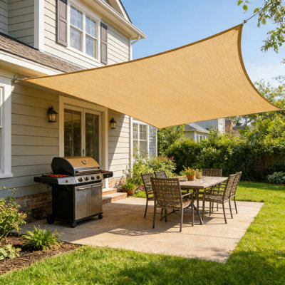 Rectangle 13'X13' Sun Shade Sail Sand Permeable Sand Canopy for Patio Garden Yard Deck Pergola
