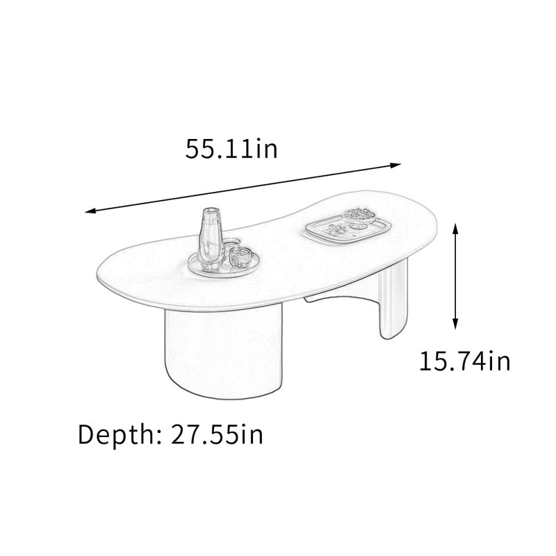 Table basse Modern Minimalisme, 15.74" H x 55.11" L x 27.55" W, Blanc, Noir